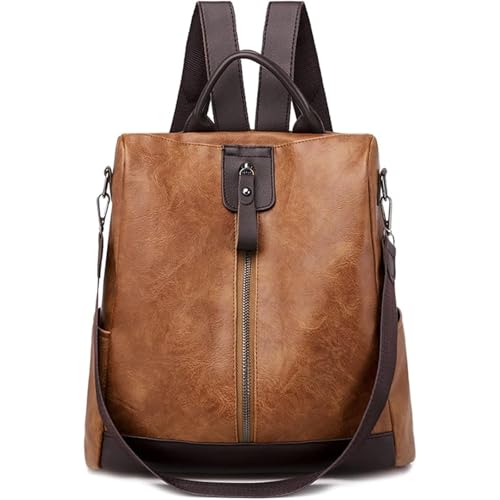 Women Backpack Anti-Theft Daypack Shoulder Bag with Earphone Hole Ladies Rucksack Waterproof PU Leather Bag for Travel Work (Caramel color) - color: Caramel Color