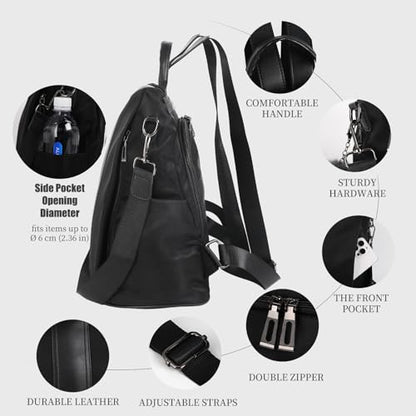 PINCNEL Women Backpack Purse Waterproof Nylon Anti-theft Rucksack Lightweight Shoulder Bag - color: Black, size: Medium