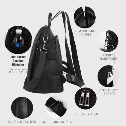 PINCNEL Women Backpack Purse Waterproof Nylon Anti-theft Rucksack Lightweight Shoulder Bag - color: Black, size: Large