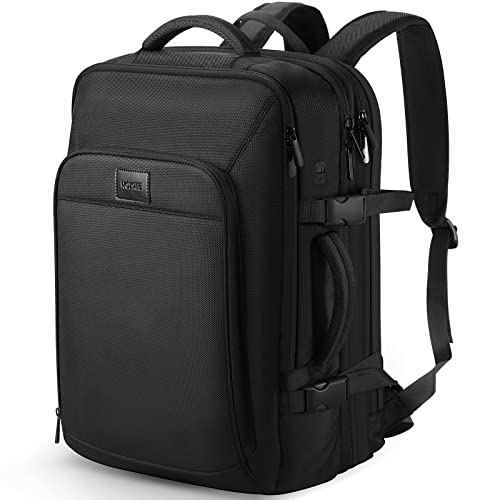 HOMIEE 50L Travel Backpack Carry On Luggage 22x14x9 Airline Approved, Extra Large Expandable Laptop Backpack - color: Black