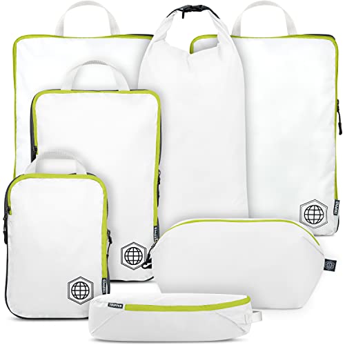 Large Compression Packing Cubes for Travel-Packing Cube Luggage Organizers 7 Piece Set for Checked Luggage-Ultralight, Expandable/Compression Bags by TRIPPED Travel Gear (White/Green) - color: White/Green