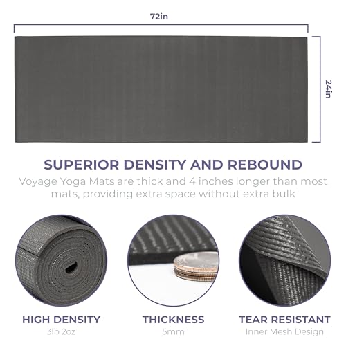 Voyage Yoga Mat, 6 Pack, 72" x 24" Professional Studio and Gym Bulk Yoga Mats, 5mm Thick, Durable, Anti-Tear, Non Slip Fitness and Exercise Mats - color: Charcoal