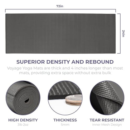Voyage Yoga Mat, 6 Pack, 72" x 24" Professional Studio and Gym Bulk Yoga Mats, 5mm Thick, Durable, Anti-Tear, Non Slip Fitness and Exercise Mats - color: Charcoal