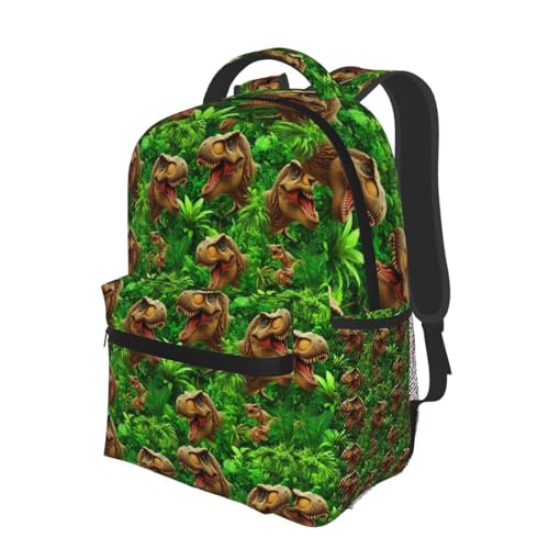 Stylish Travel Backpack Tropical Leaf Tynosaurus Rex Dinosaur Green, Commuter Daypack with Laptop Compartment for Work, Trips and Gym - color: Pattern (740)
