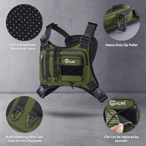 CVLIFE Outdoor Chest Bag for Men, Tactical Chest Pack, Adjustable Running Vest Bag, Lightweight Anti-theft EDC Rig for Hiking - color: Green