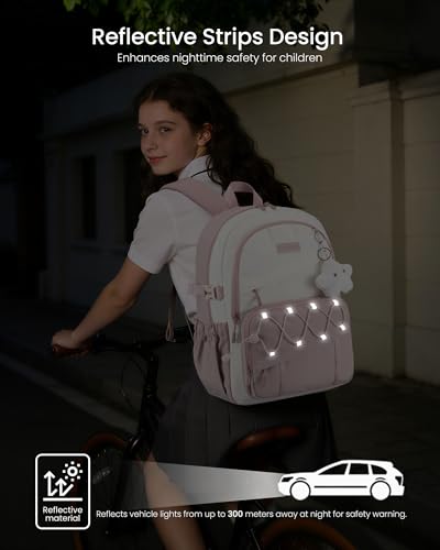 LOVEVOOK School Backpack,Teen Girls Waterproof Laptop Bookbag 15.6" Daily | Large Capacity College Student with base board Laptop Backpack,Lightweight Cute Kid Bookbag with Water Bottle Holder - color: Light Pink - Off White, size: 15.6 inch