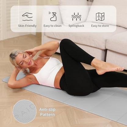 PAIDU Foldable Yoga Mat - 10mm Extra Thick, 75"26" Non-Slip Exercise Fitness Mat | SGS Eco-Certified, Portable for Yoga/Pilates/Studio/Home Workout - color: Grey