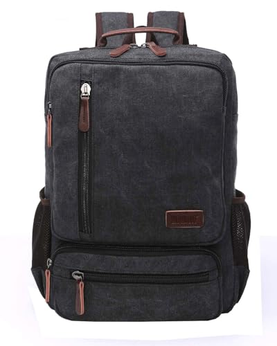 Vintage Canvas Backpack, Resistant Hiking Camping Rucksack Casual Daypack Backpacks for Men&Women Fits 15.6’’ Laptop - color: Black