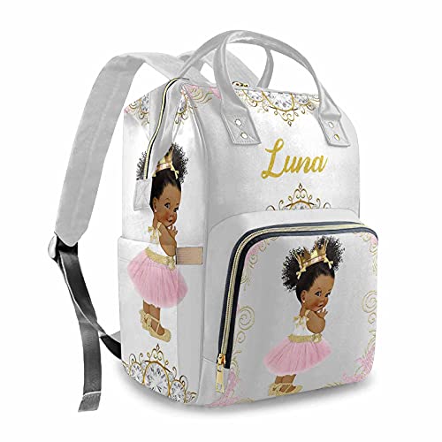 Artsadd Personalized Name Diaper Bag Backpack for Mom and Dad, Custom Royal Princess Baby Bags for Newborn African/American Boys & Girls Daycare Bag, Baby Backpack for Mom Gift - color: Gray+princess