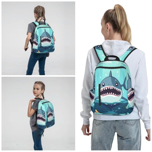 Cartoon shark floating in water Travel Backpack for Men & Women 14 inch Laptop Backpack Waterproof Work Back Pack - color: Cartoon Shark Floating in Water