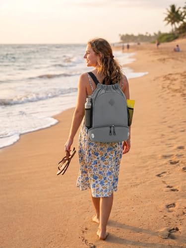 RHDZO Drawstring Backpack with Shoe Compartment and Wet Pocket, Large Gray - color: Large Gray, size: Large