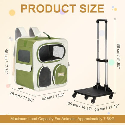 Pet Backpack Carrier, Portable and Ventilated, Nylon Dogs Cats and Small Animal Travel Bag 14.17", (Green, 1 Pcs), Intended for Hiking/Camping/Traveling - color: Green