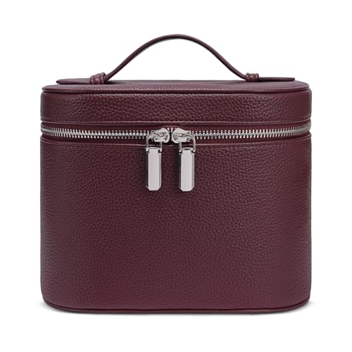 honitty Makeup Bag, Travel Make up Case with Compartments and Handle, Portable Cosmetic Organizer Bags,Toiletry Bag for Women - color: Burgundy(7.6*5.5*6 in), size: M(7.6*5.5*6 in)