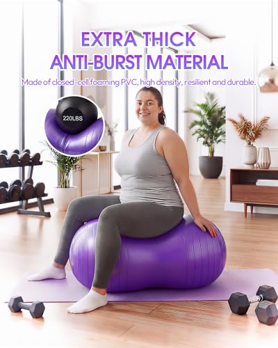 Premium Peanut Ball - 100x50cm Anti-Burst Exercise Ball for Physical Therapy, Pregnancy Labor & Home Fitness Sensory| Non-Slip Design | Quick-Inflate Pump Included - color: purple