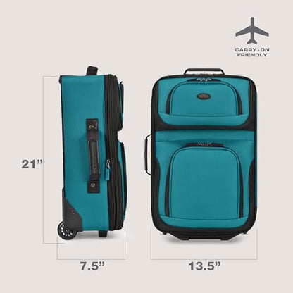 U.S. Traveler Rio Lightweight Softside Rolling Carry-on Suitcase, 2-Wheel Single, Teal - color: Teal, size: 21"