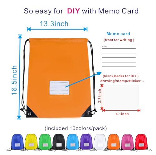 Drawstring Backpack Bulk 20Pcs Draw String Bags DIY Gym Sports Traveling Yoga Cinch Bag Sackpack Drawstring Memo Card (mul color) - color: 10color