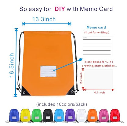 Drawstring Backpack Bulk 20Pcs Draw String Bags DIY Gym Sports Traveling Yoga Cinch Bag Sackpack Drawstring Memo Card (mul color) - color: 10color