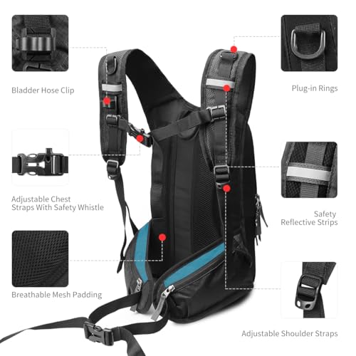 Hydration Pack, Insulated Hydration Backpack with 2L Hydration Bladder, Hiking Backpack for Men Women Kids, Water Backpack for Hiking, Running, Cycling, Camping - color: Black Emerald
