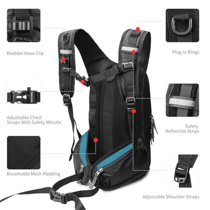 Hydration Pack, Insulated Hydration Backpack with 2L Hydration Bladder, Hiking Backpack for Men Women Kids, Water Backpack for Hiking, Running, Cycling, Camping - color: Black Emerald