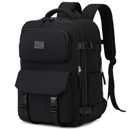 MOONBABY Travel Backpack for Women Men Carry On Flight Approved 3pcs Set Personal Item Travel Bag With Luggage Strap - color: Black
