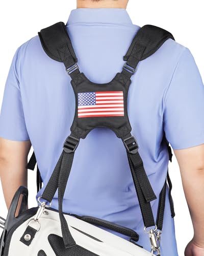 BIG TEETH Golf Bag Strap,Adjustable Padded Bag Strap Replacement,Golf Double Shoulder Bag Straps with 4Pcs Rotate Hooks - color: Us Flag