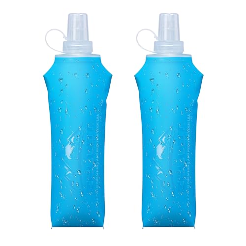 Zelvot Running Vest Soft Flask, BPA-Free 500ml Collapsible Water Bottle for Hydration Backpack, Folding Running Water Bottle for Marathon Hiking Cycling Climbing (Blue, 500ML - 2 Pack) - color: Blue, size: 500 ml - 2 Pack