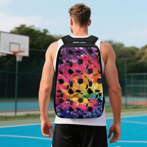18.5in Basketball Backpack Basketball Bag with Shoe Compartment & Ball Holder, Waterproof Bag for Soccer Volleyball - color: Colorful Tie-Dye Football Print