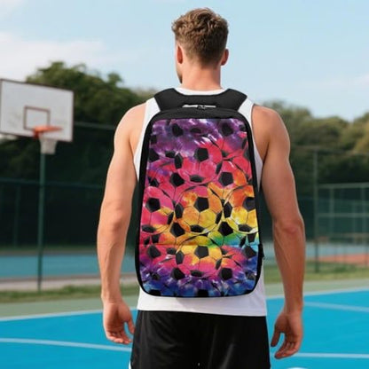 18.5in Basketball Backpack Basketball Bag with Shoe Compartment & Ball Holder, Waterproof Bag for Soccer Volleyball - color: Colorful Tie-Dye Football Print