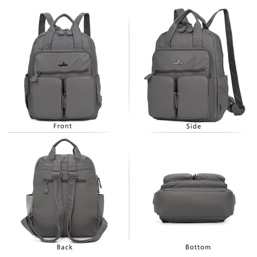 Angel Kiss Backpack Purse for Women Soft Washed Leather Multi Pocket Casual Travel Backpacks… - color: Grey