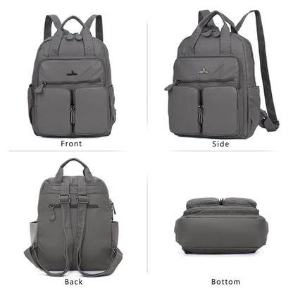 Angel Kiss Backpack Purse for Women Soft Washed Leather Multi Pocket Casual Travel Backpacks… - color: Grey