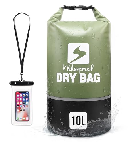Soulsfeng Waterproof Dry Bag Roll Top Lightweight Dry Backpack for Boating, Kayaking, Travel, Beach, Swimming, Hiking & Camping - Floating Dry Sack with Adjustable Shoulder Straps 10L - color: Green, size: 10L