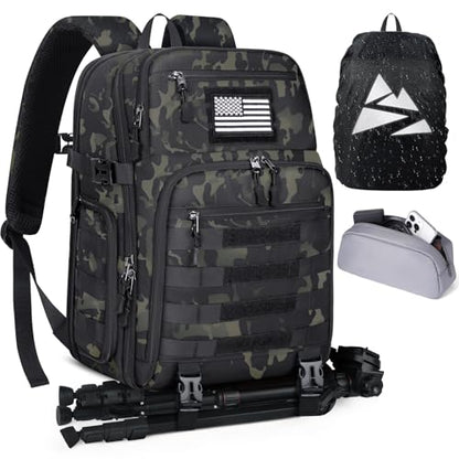SDYSM Camera Backpack Bag Professional for DSLR/SLR Mirrorless Camera Waterproof 15.6 inch Tactical Camera Bags for Photographers with Rain Cover, Tripod Holder, Small Bag Photography Backpack Case - color: Camouflage Green