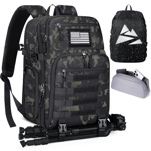 SDYSM Camera Backpack Bag Professional for DSLR/SLR Mirrorless Camera Waterproof 15.6 inch Tactical Camera Bags for Photographers with Rain Cover, Tripod Holder, Small Bag Photography Backpack Case - color: Camouflage Green