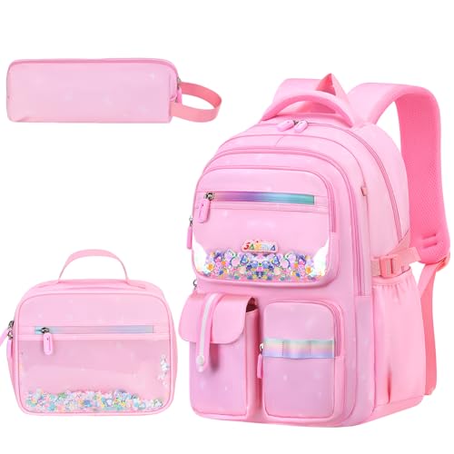 3PCS Kids Backpack Set, School Backpack with Lunch Bag & Pencil Case, Lightweight Waterproof Bookbag for Kids (Pink Sequin) - color: Pink Sequin