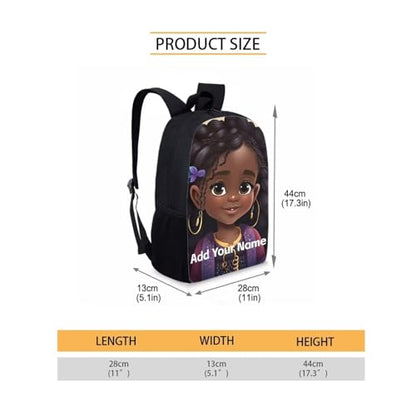 Personalized Backpacks for Girls Bookbag Ages 8-10/6-8 African Book Bag Elementary/Kindergarten School Bag Custom Name Back Pack - color: African Black Girl-21