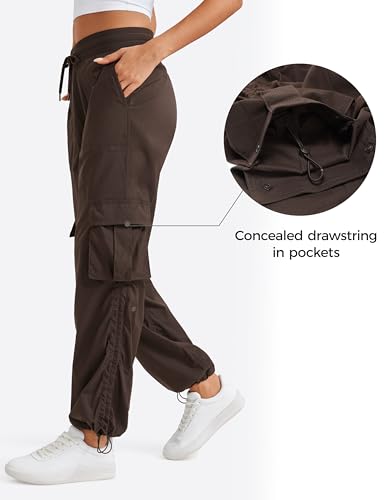 CRZ YOGA Lightweight Cargo Casual Pants for Women 30" - Ruched Straight Leg Travel Athletic Hiking Joggers - color: Hot Fudge Brown, size: Large