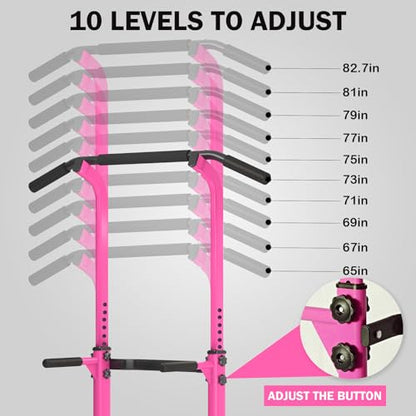 SogesPower Power Tower Dip Station Pull Up Bar for Home Gym Adjustable Height Strength Training Workout Equipment,Pull Up Bar Station - color: Pink