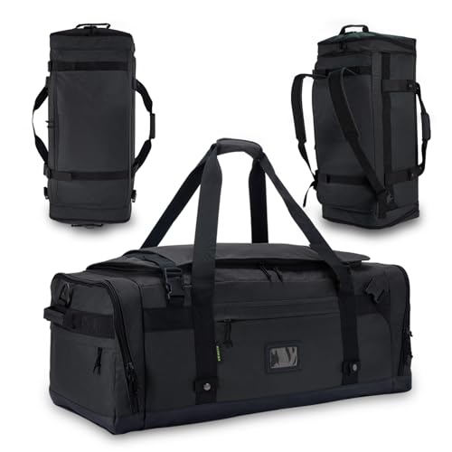 Large Duffle Bag for Travel - Men & Women, Foldable Gym Duffle Backpack, Heavy Duty Tactical Military Canvas Duffel Bags, Extra Big Carry On with Shoe Pockets, Waterproof (80L/103L) - color: Black, size: M(80L)