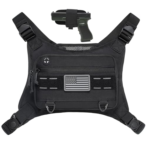 Sports Chest Pack for Men Front Chest Bag Fits Most Pistols Chest Pouch Harness for Running, Hiking, Workouts - color: Black