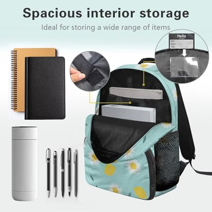 Large Capacity School Backpack for Teens & College Students - Durable 17 Inch Laptop Bookbag with Padded Sleeve, Side Water Bottle Holders for High School, Daisy Cartoon Lemon Print - color: Daisy Cartoon Lemon Print