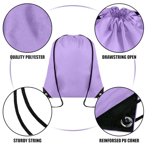 Grneric 100 Pieces Drawstring Backpack Bulk Cinch Sackpack Ployster Drawstring Bags for Gym Party Trip(Lavender) - color: Lavender