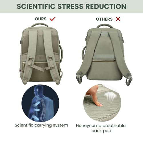 LOVEVOOK Travel Backpack For Women,40L Carry On Backpack Flight Approved,TSA Personal Item Travel Bag Fits 17 Inch Laptop,Business Weekender Overnight Daypack with Back Pad and Chest Buckle,Cubes - color: Green and White, size: 17.3 Inch-40L-4Pcs