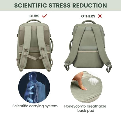 LOVEVOOK Travel Backpack For Women,40L Carry On Backpack Flight Approved,TSA Personal Item Travel Bag Fits 17 Inch Laptop,Business Weekender Overnight Daypack with Back Pad and Chest Buckle,Cubes - color: Green and White, size: 17.3 Inch-40L-4Pcs