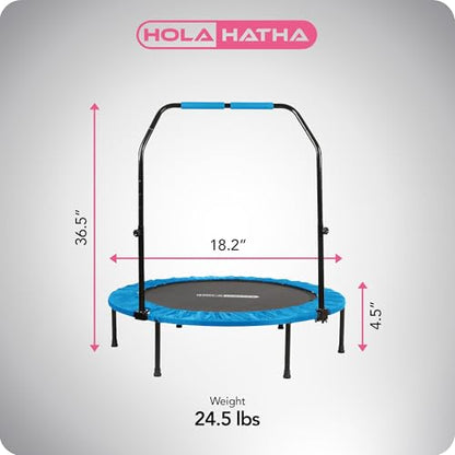 HolaHatha Portable Foldable Mini Trampoline Fitness Rebounder with 5 Level Adjustable Handle, Supports up to 440 Pounds, 48-Inch, Blue