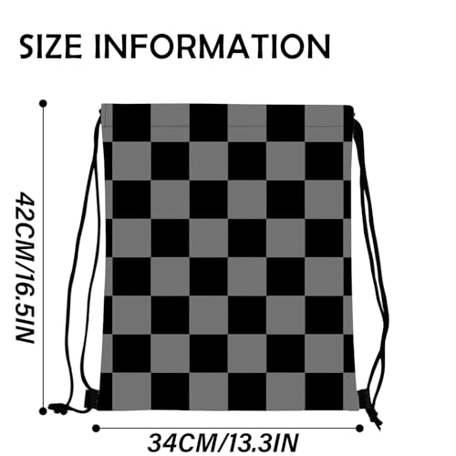 Drawstring Backpack Draw String Bag Waterproof for Sports Gym Beach Travel Cute Aesthetic Sackpack Men Women (13"×17")-Black Gray Checkered - color: S-12-black Gray