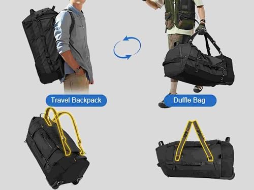 29" 86L Foldable Wheeled Duffle Bag, Waterproof Travel Rolling Backpack with Quilted Bottom, Black - color: Black