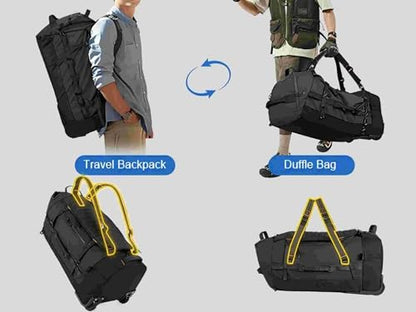 29" 86L Foldable Wheeled Duffle Bag, Waterproof Travel Rolling Backpack with Quilted Bottom, Black - color: Black