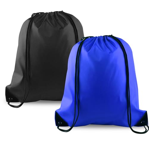 KUUQA 2 Pcs Drawstring Backpack Bags Bulk Sports Cinch Sack String Backpack Storage Bags for Gym Traveling（Black, Blue） - color: Black, Blue