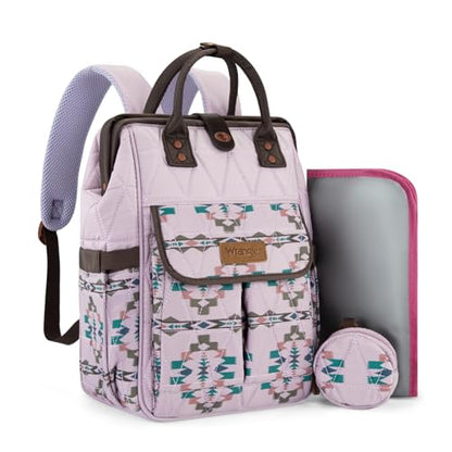 Montana West Wrangler Aztec Diaper Bag Backpack Western Backpacks for Moms Baby Essentials Bag with Twist-Lock Closure, Insulated Pockets, Portable Changing Pad, Stroller Straps, Pacifier Case - color: Aztec Purple