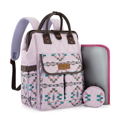 Montana West Wrangler Aztec Diaper Bag Backpack Western Backpacks for Moms Baby Essentials Bag with Twist-Lock Closure, Insulated Pockets, Portable Changing Pad, Stroller Straps, Pacifier Case - color: Aztec Purple